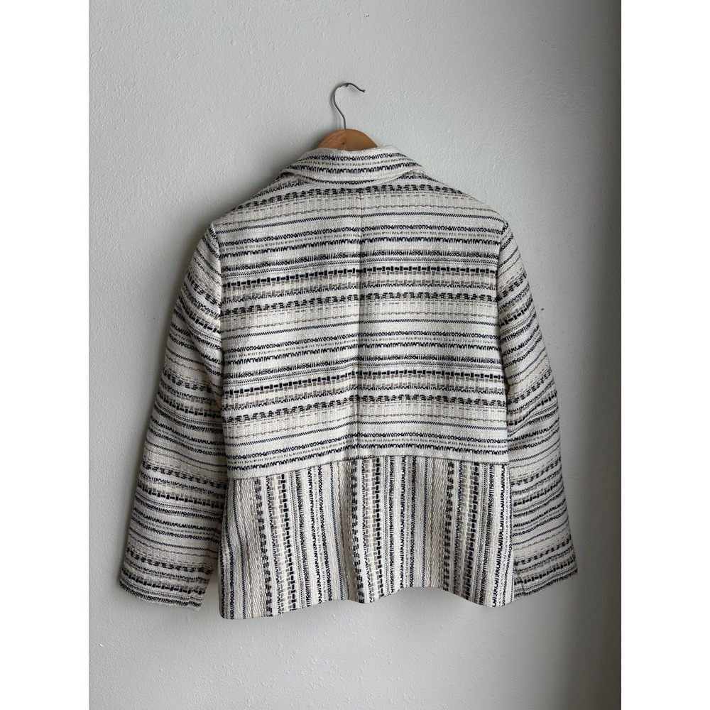 Chico's Sophisticated Tweed Jacket Zip Front Striped Multi Size 2 Large XL NEW - Picture 2 of 9